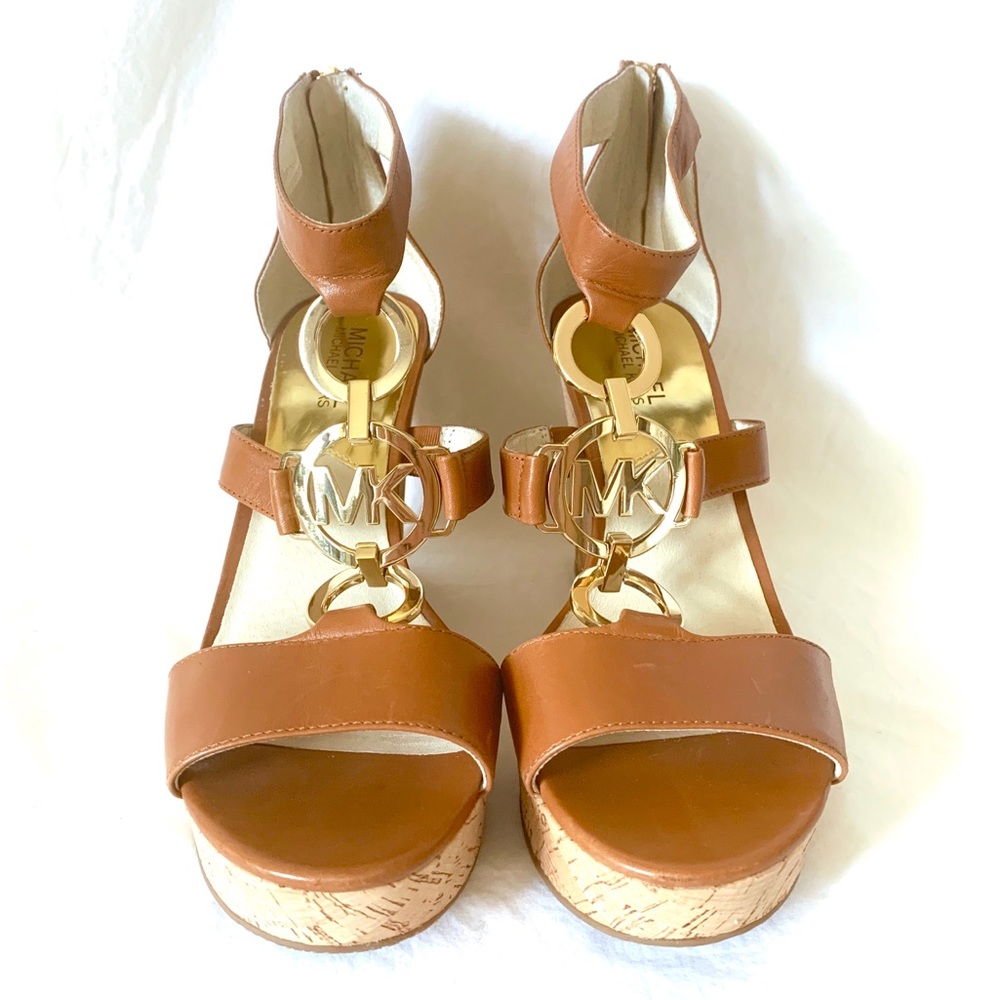 Michael Kors tan wedges carmel brown new 9